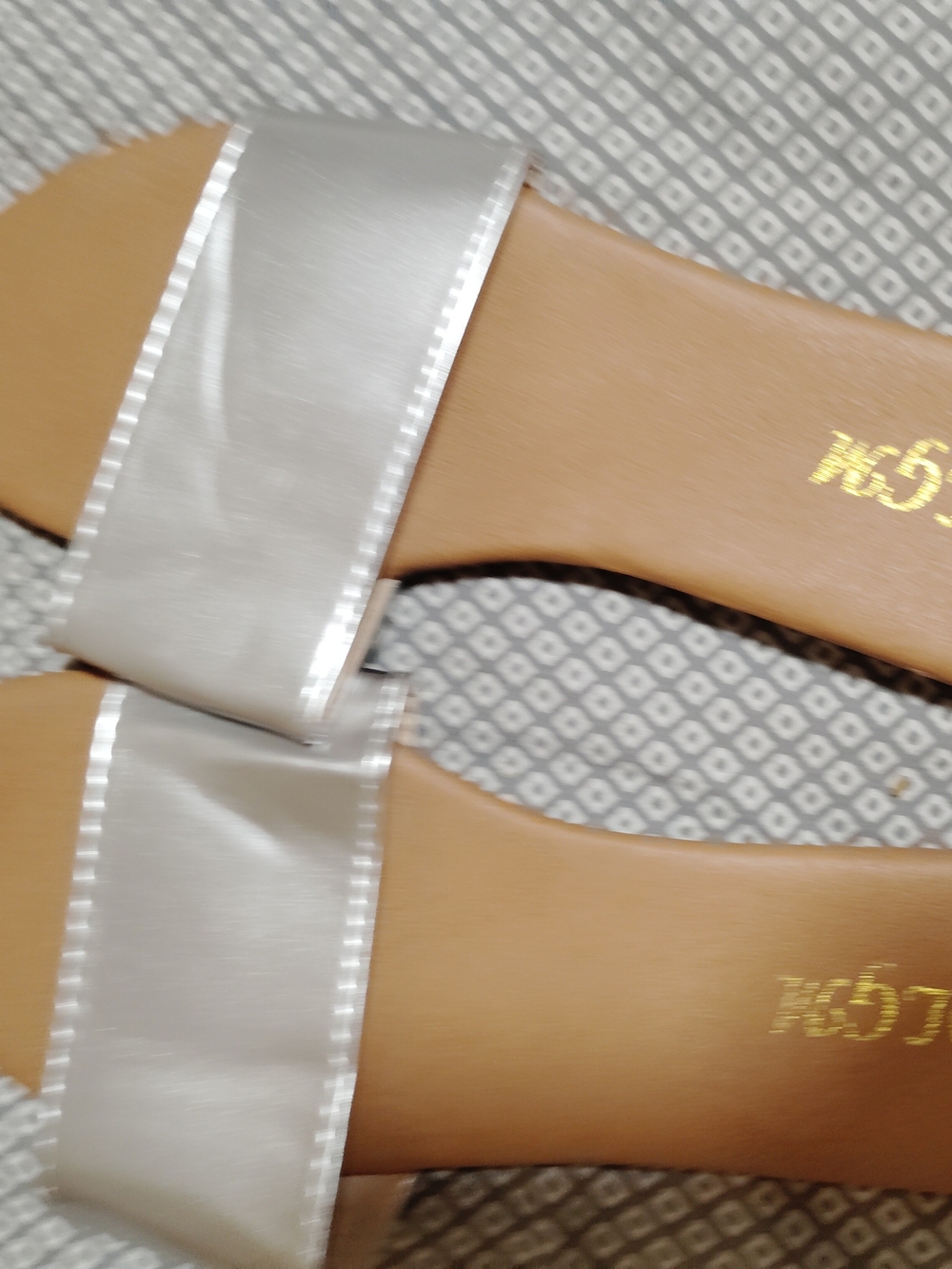 Metallic Silver Slide Sandals with Cushioned Tan Footbed